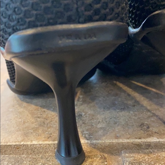 Prada square toed black mesh shoes w/rubber bottom - Picture 5 of 6